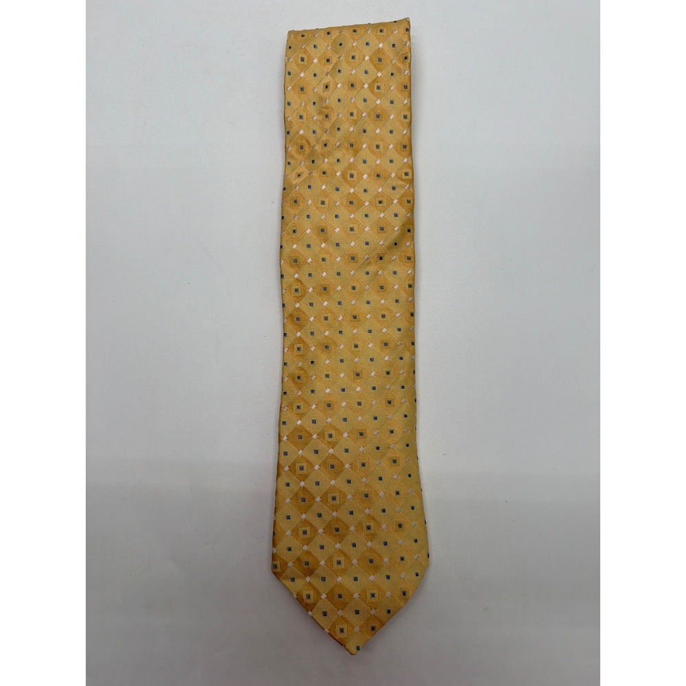 Hart Schaffner‎ Marx Mens Gold Silk Geometric Diamond Pattern Necktie USA Made